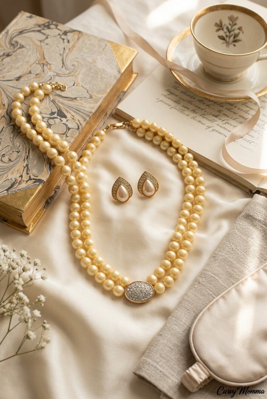 Avon 2005 Classic Hollywood Style Layered Pearl Strand Necklace w Pavé Accents